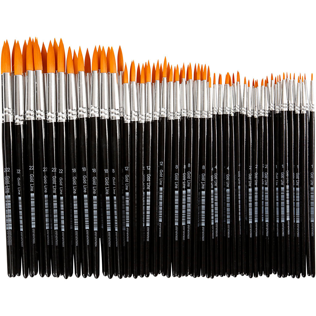 Nylon Brushes, no. 0+1+2+4+8+12+18+22, L: 17-21,5 cm, W: 1-7 mm, round, 36 pc