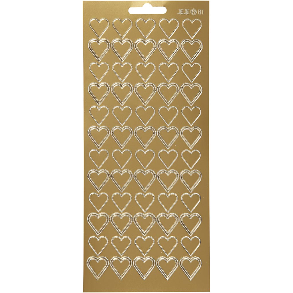 Stickers, hearts, sheet 10x23 cm, gold, 1 sheet