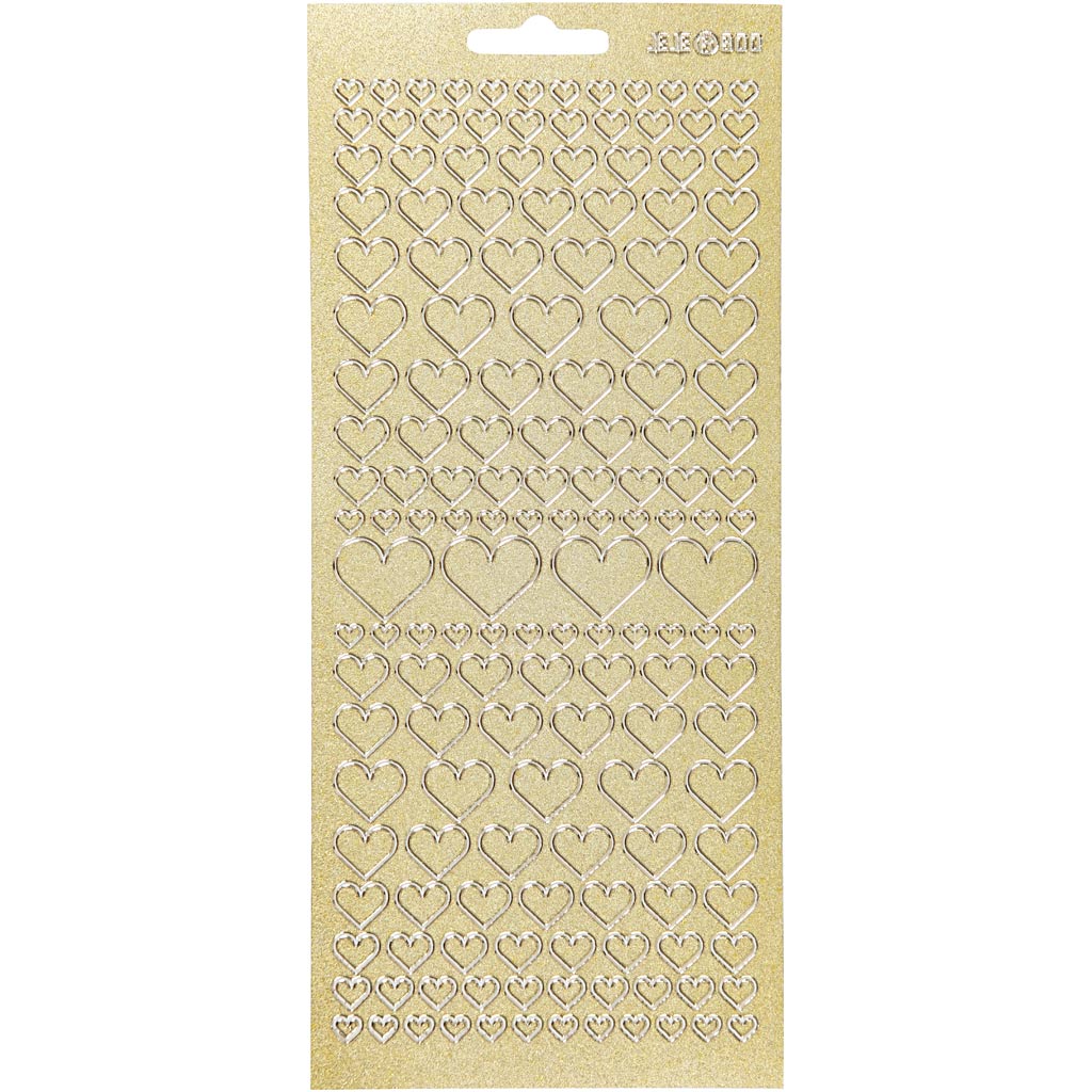 Stickers, hearts, sheet 10x23 cm, gold, 1 sheet