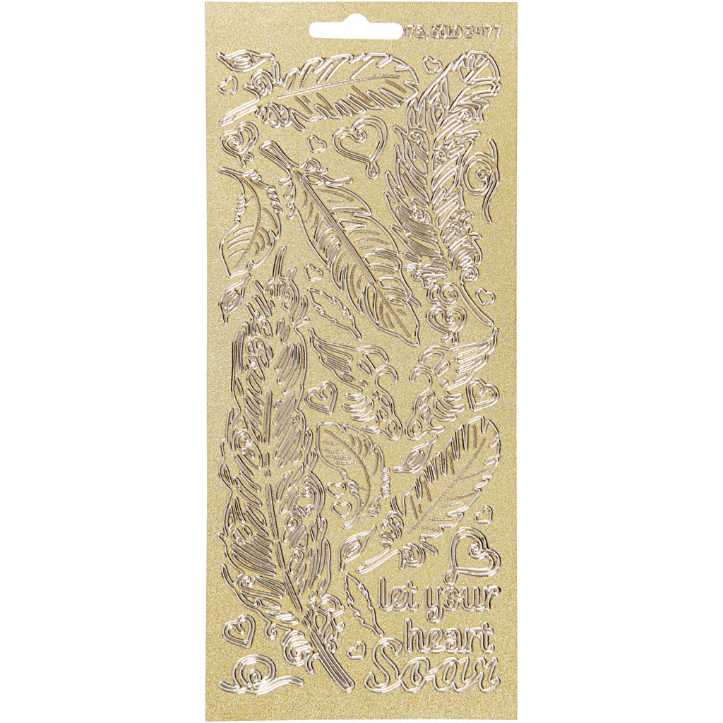 Stickers, feathers, sheet 10x23 cm, gold, 1 sheet