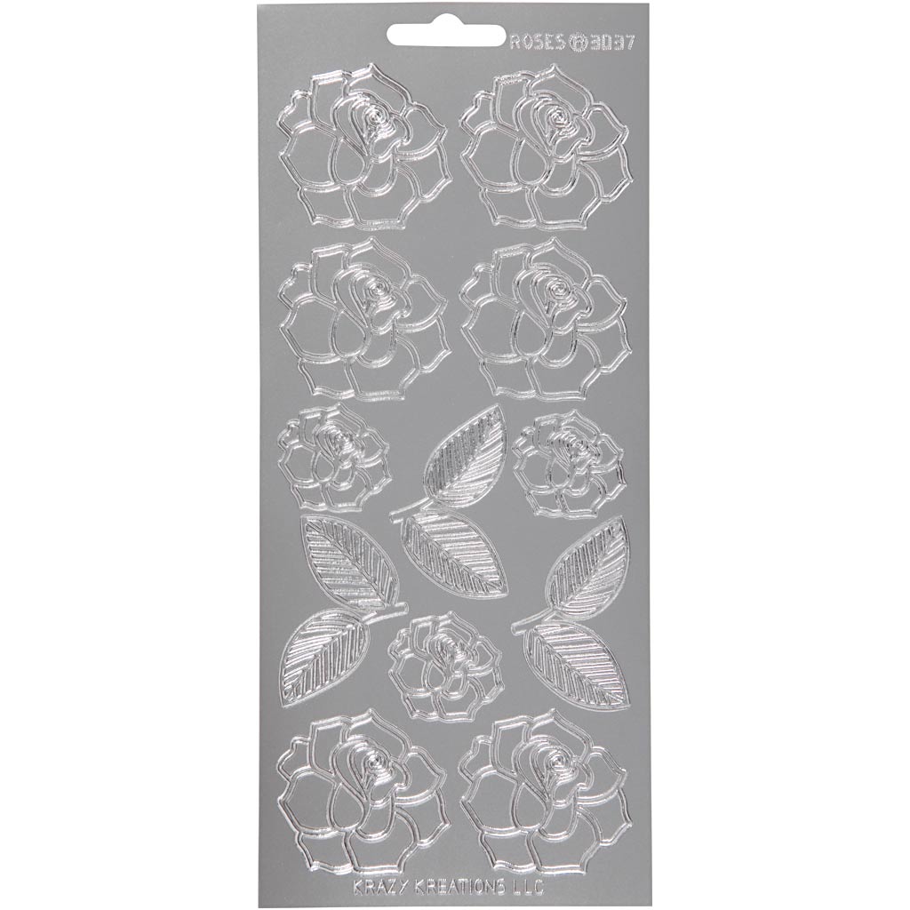 Stickers, roses, sheet 10x23 cm, silver, 1 sheet