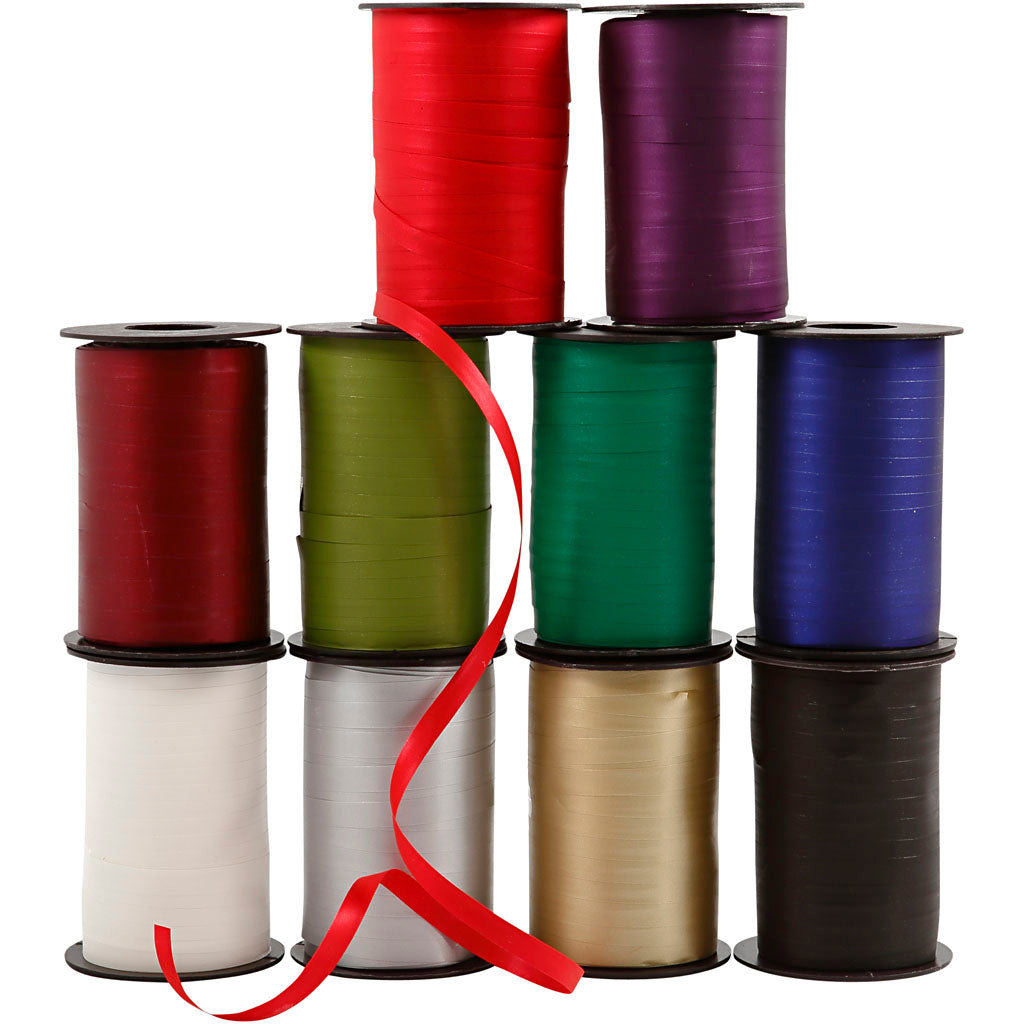 Curling Ribbon, W: 10 mm, assorted colours, 10x250 m