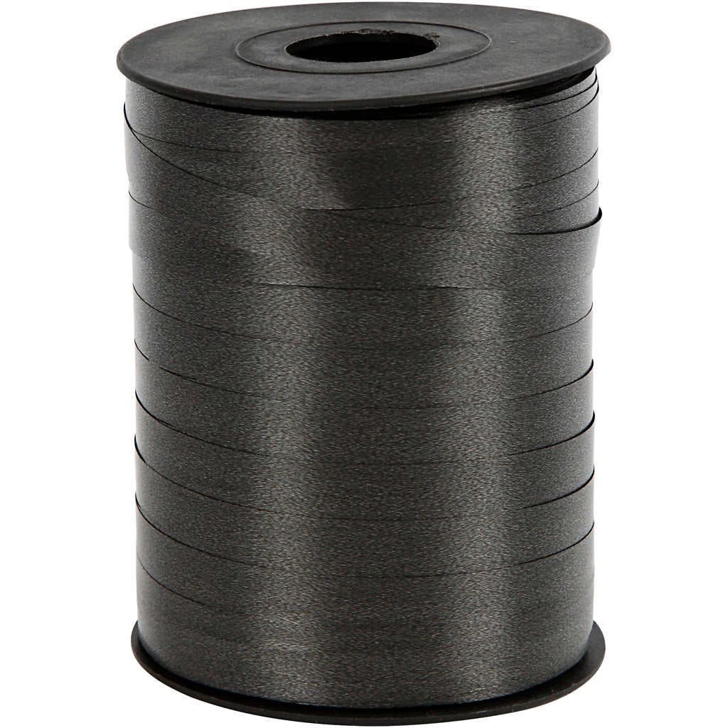 Curling Ribbon, W: 10 mm, glossy, black, 250 m/ 1 roll