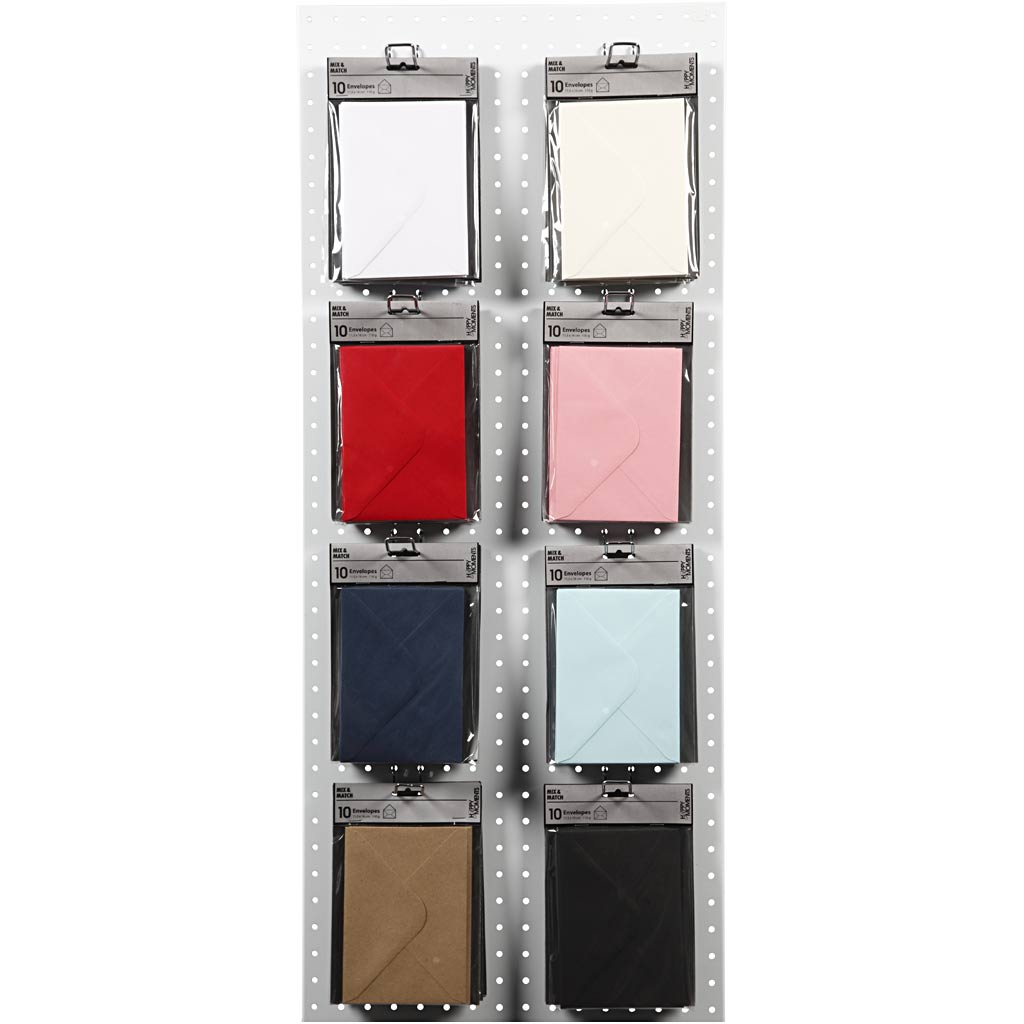 Envelopes, envelope size 11,5x16 cm, 110 g, black, blue, red, white, 8x10 pack