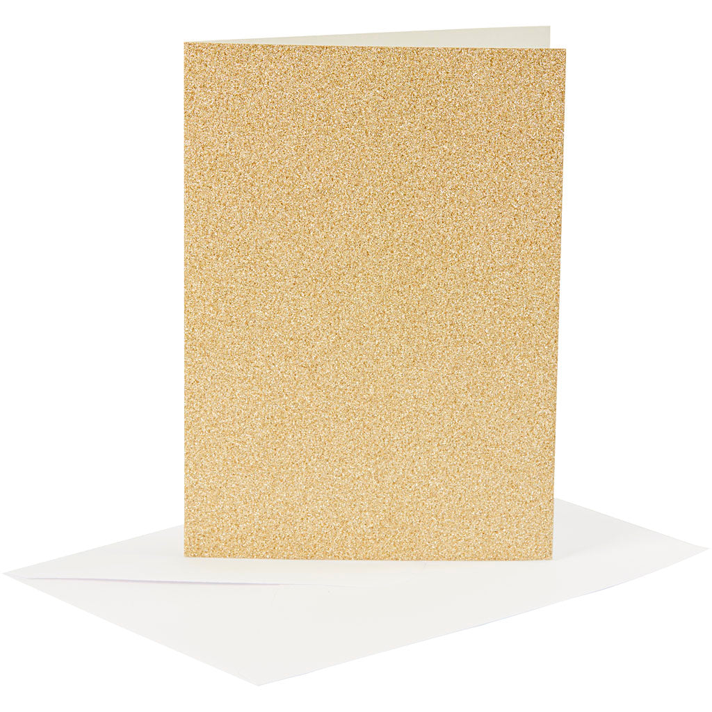 Cards and Envelopes, card size 10,5x15 cm, envelope size 11,5x16,5 cm, glitter, 120+250 g, gold, 4 set