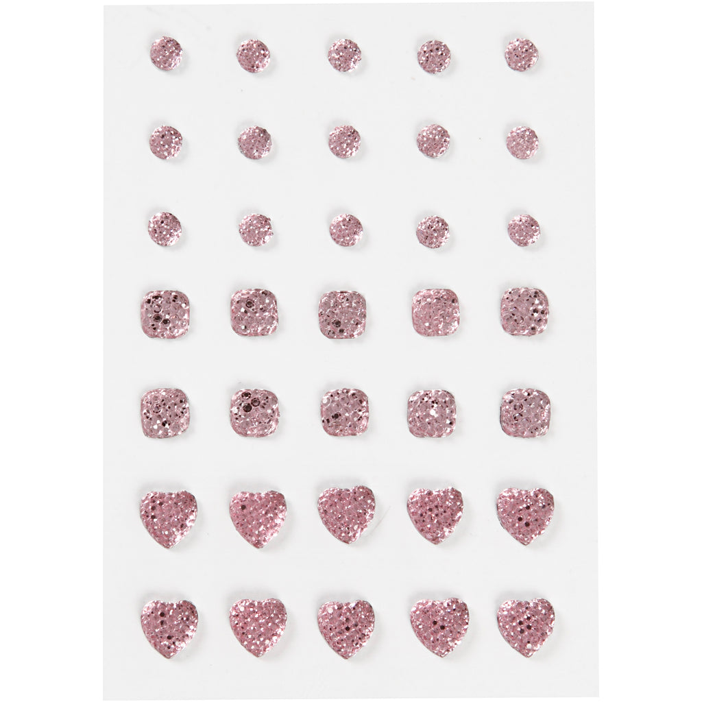 Rhinestones, round, square, heart, size 6+8+10 mm, rose, 35 pc