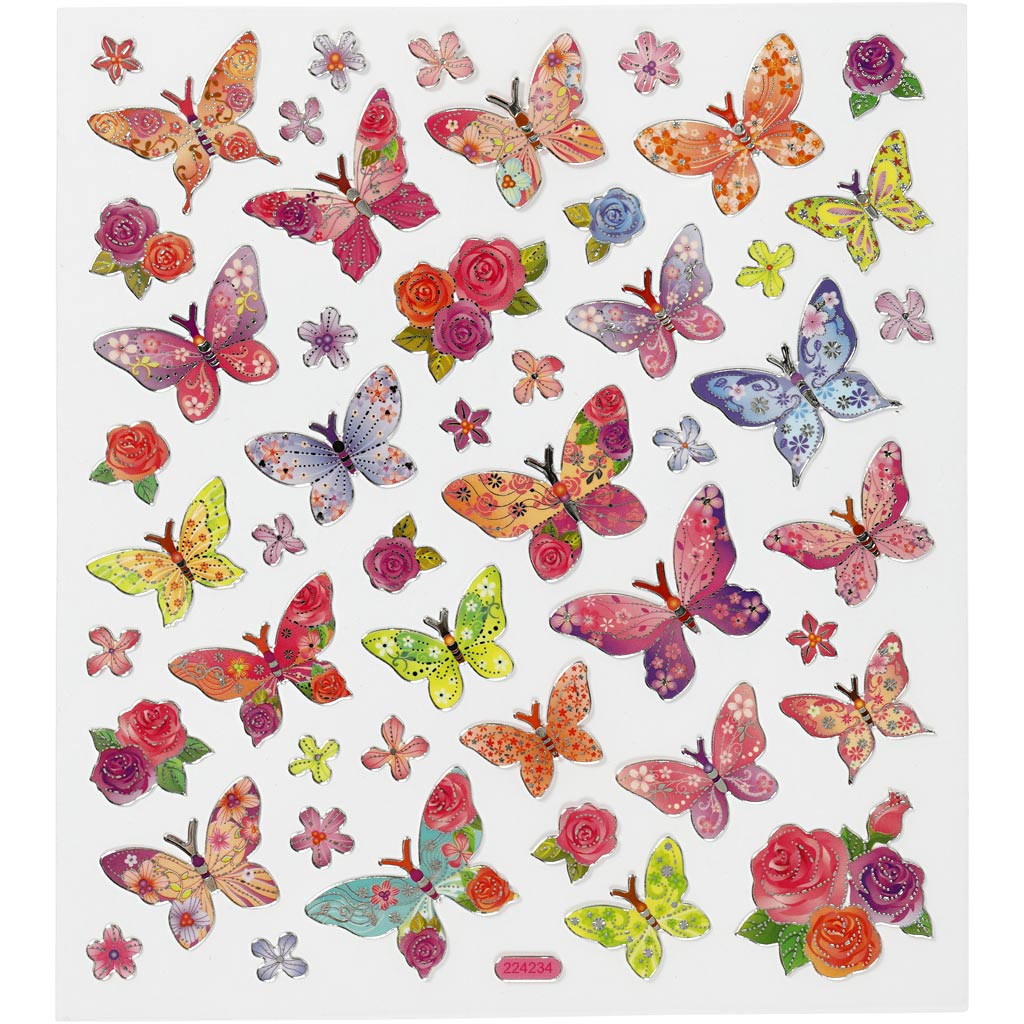 Stickers, butterflies, sheet 15x16,5 cm, 1 sheet