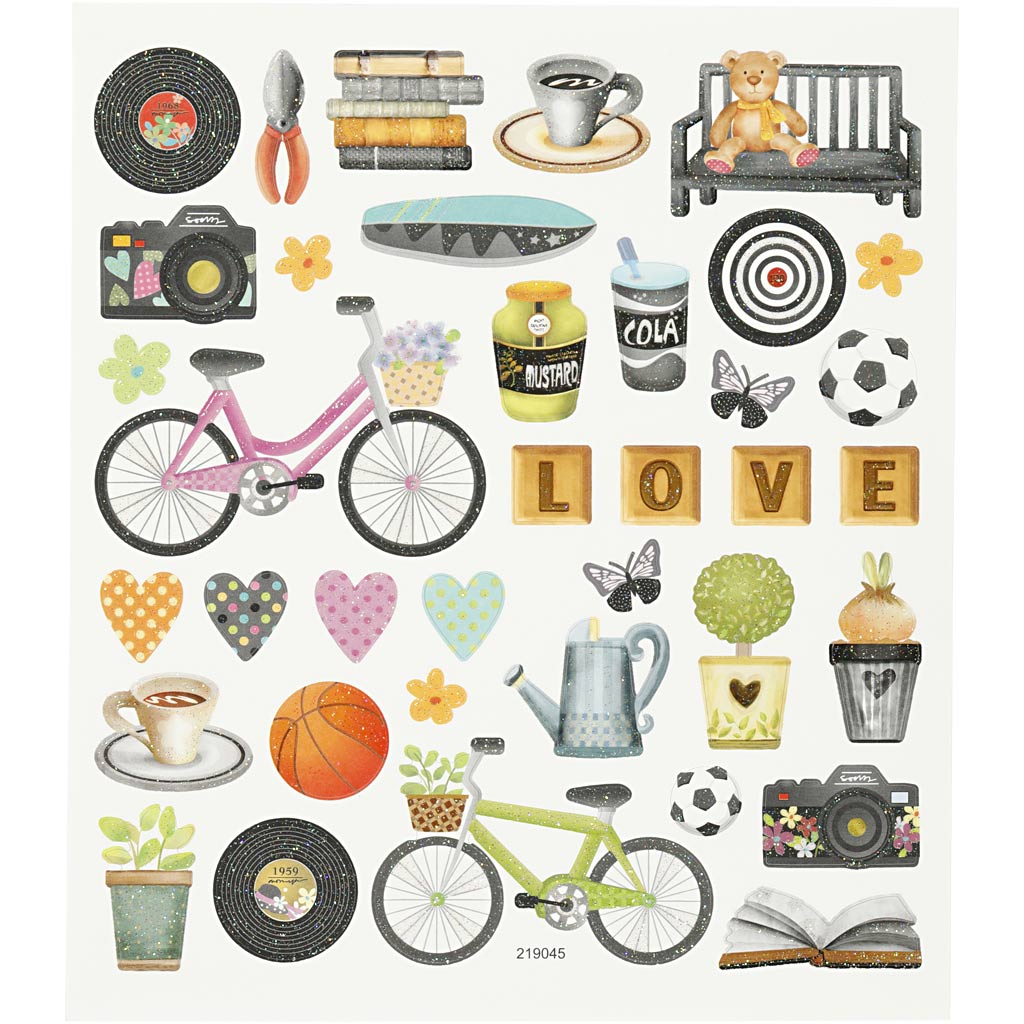 Stickers, spare time, sheet 15x16,5 cm, 1 sheet