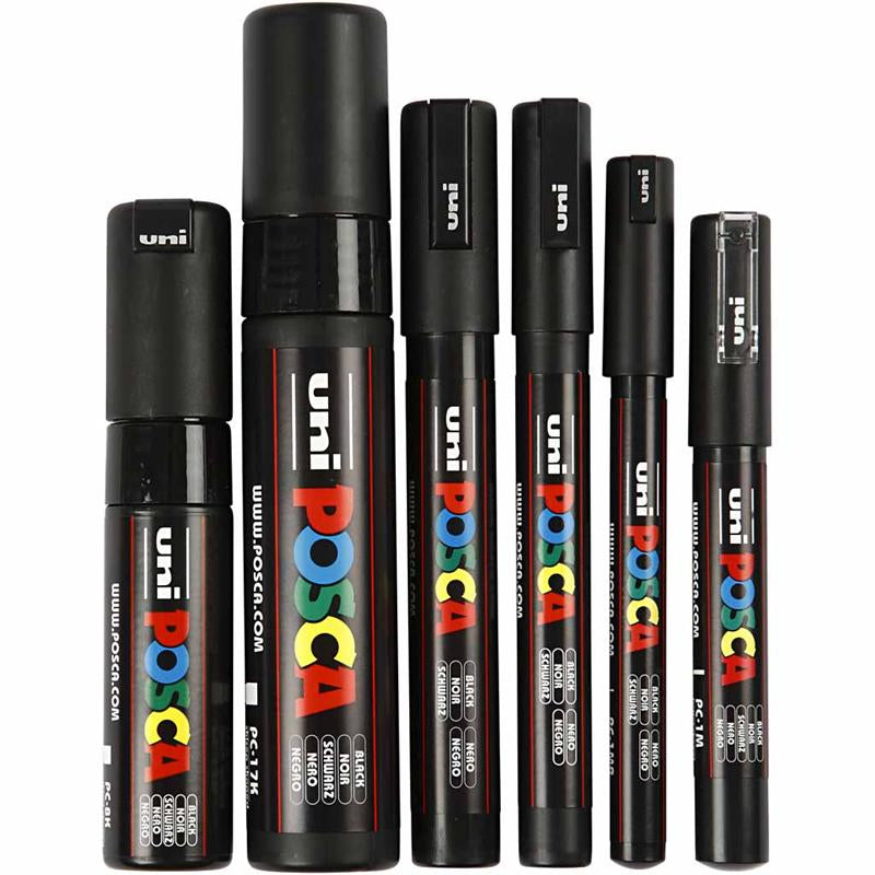 Posca Marker, line 0,7-15 mm, black, 6 pc