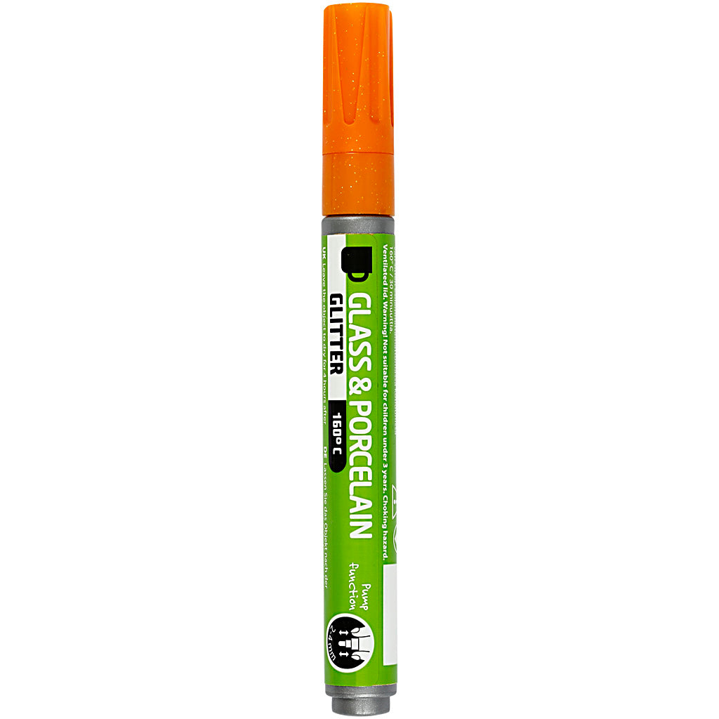 Glass & Porcelain Marker, glitter, line 2-4 mm, semi opaque, orange