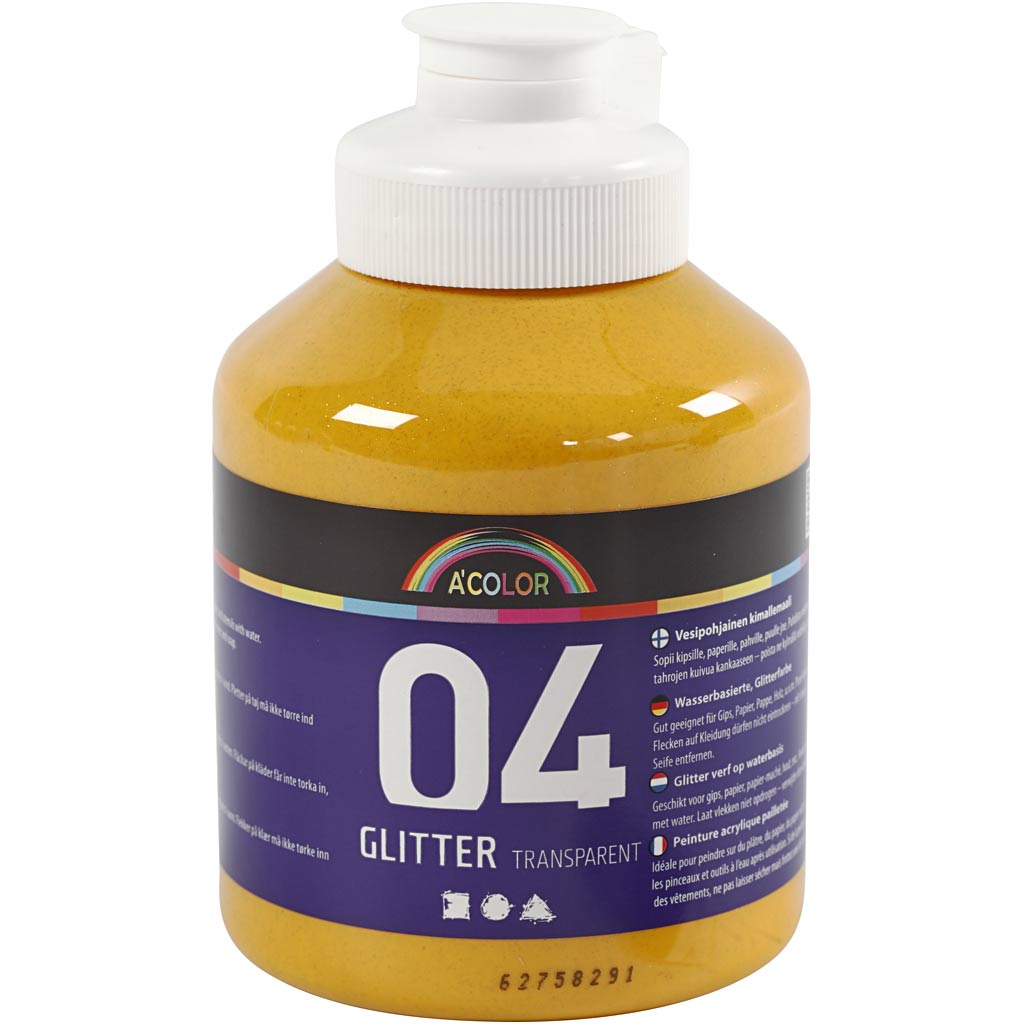Glitter Acrylic Paint, warm yellow, 500 ml/ 1 bottle