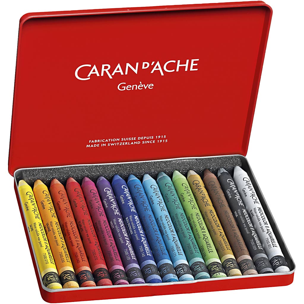 CARAN D’ACHE Neocolor II, L: 10 cm, thickness 8,5 mm, assorted colours, 15 pc