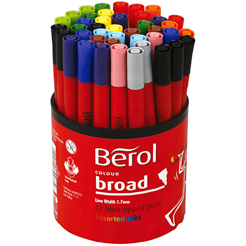 Berol Marker, dia. 10 mm, line 1-1,7 mm, assorted colours, 42 pc/ 1 tub