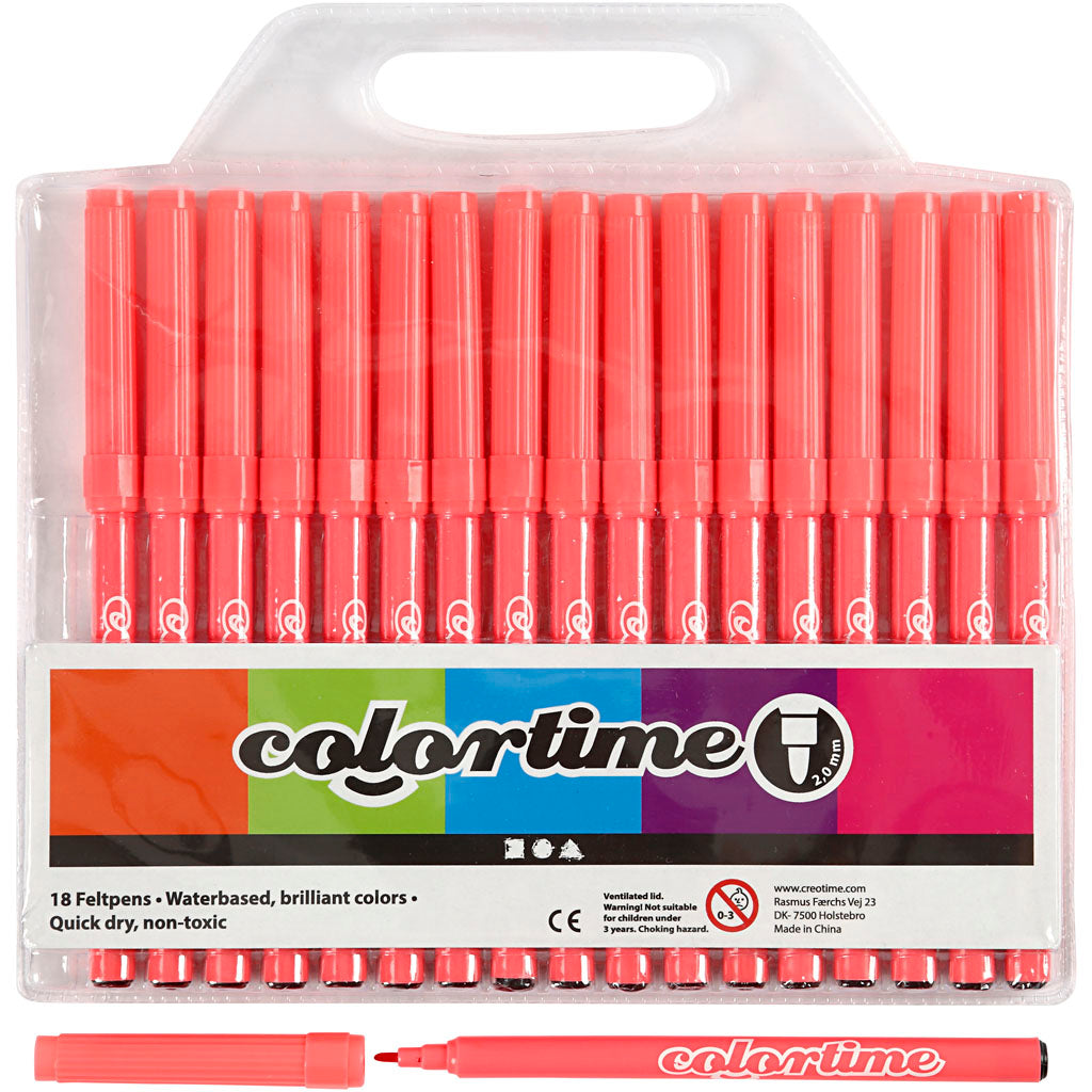 Colortime Markers, line 2 mm, pink, 18 pc
