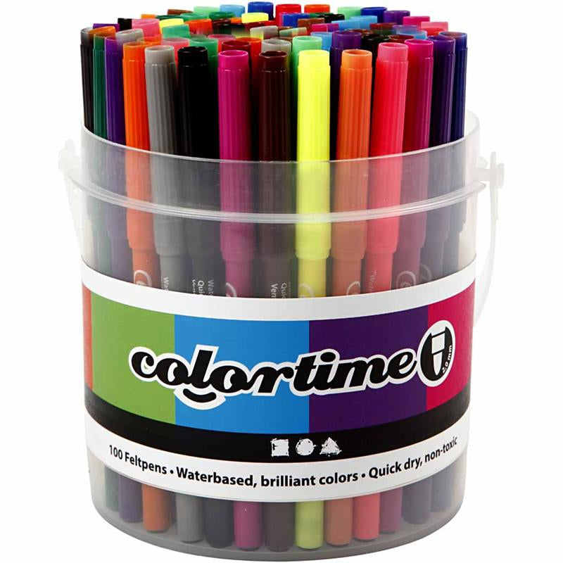 Colortime Markers, line 2 mm, assorted colours, 100 pc/ 1 bucket