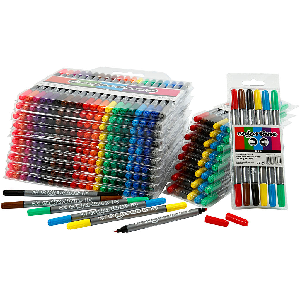 Colortime Double Marker, line 2,3+3,6 mm, assorted colours, 260 pc