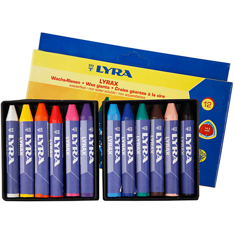 Wax Crayons, L: 9 cm, thickness 15 mm, 12 pc