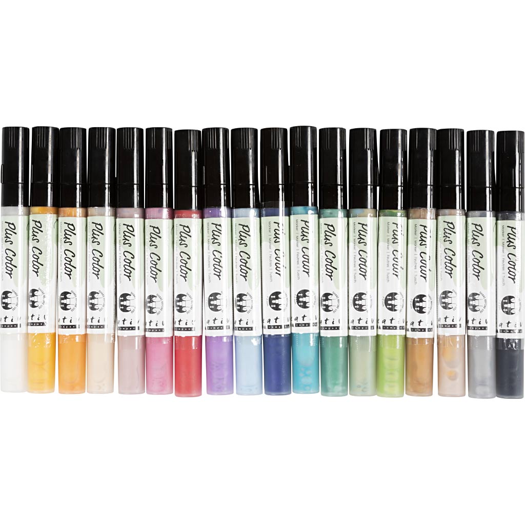 Plus Color Marker, L: 14,5 cm, line 1-2 mm, assorted colours, 5,5 ml, 18 pc