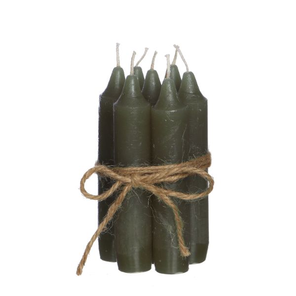 Candle tapered Moss green 11cm tall (set of 7 pcs)