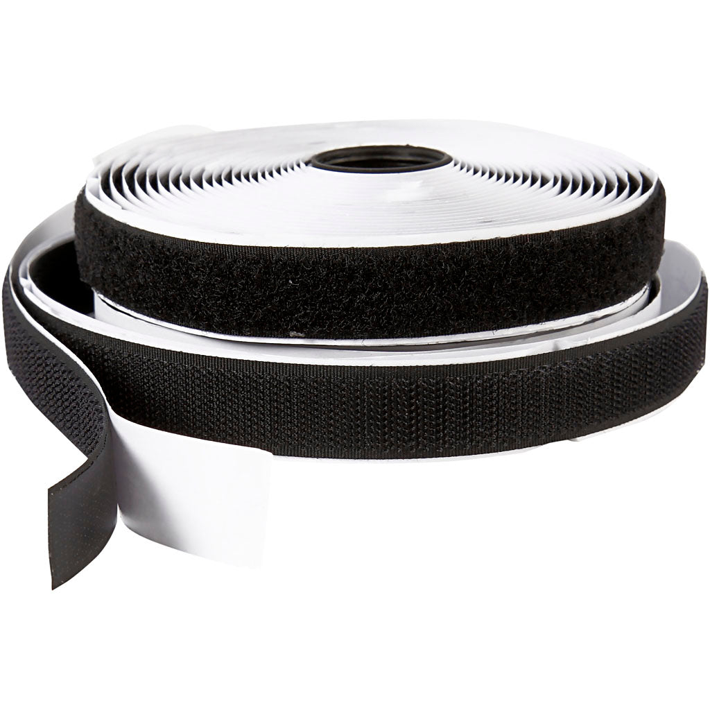Hook & Loop, self-adhesive, W: 20 mm, black, 5 m/ 1 roll