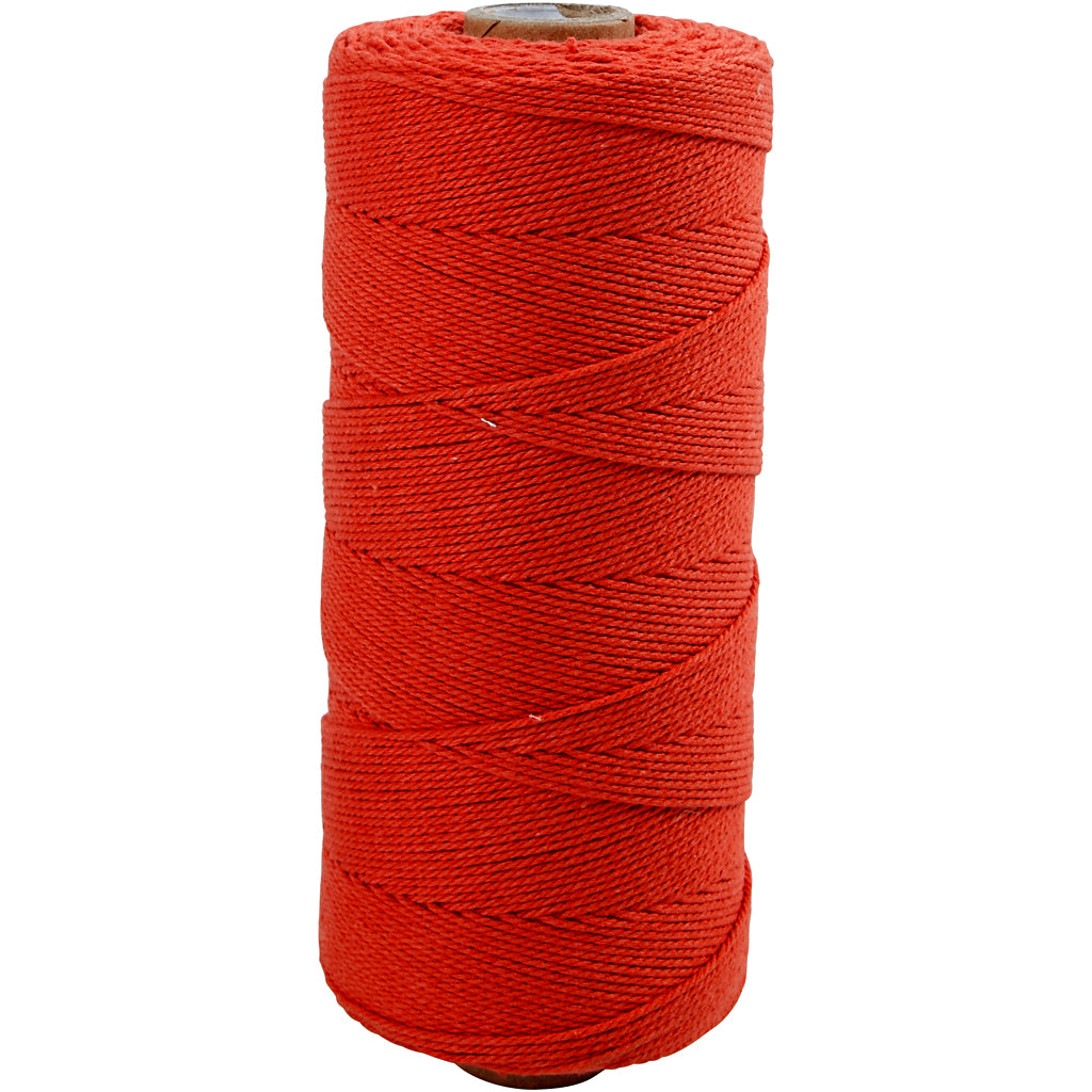 Macramé cord, L: 315 M, thickness 1 mm, Thin quality 12/12, red, 220 g/ 1 ball