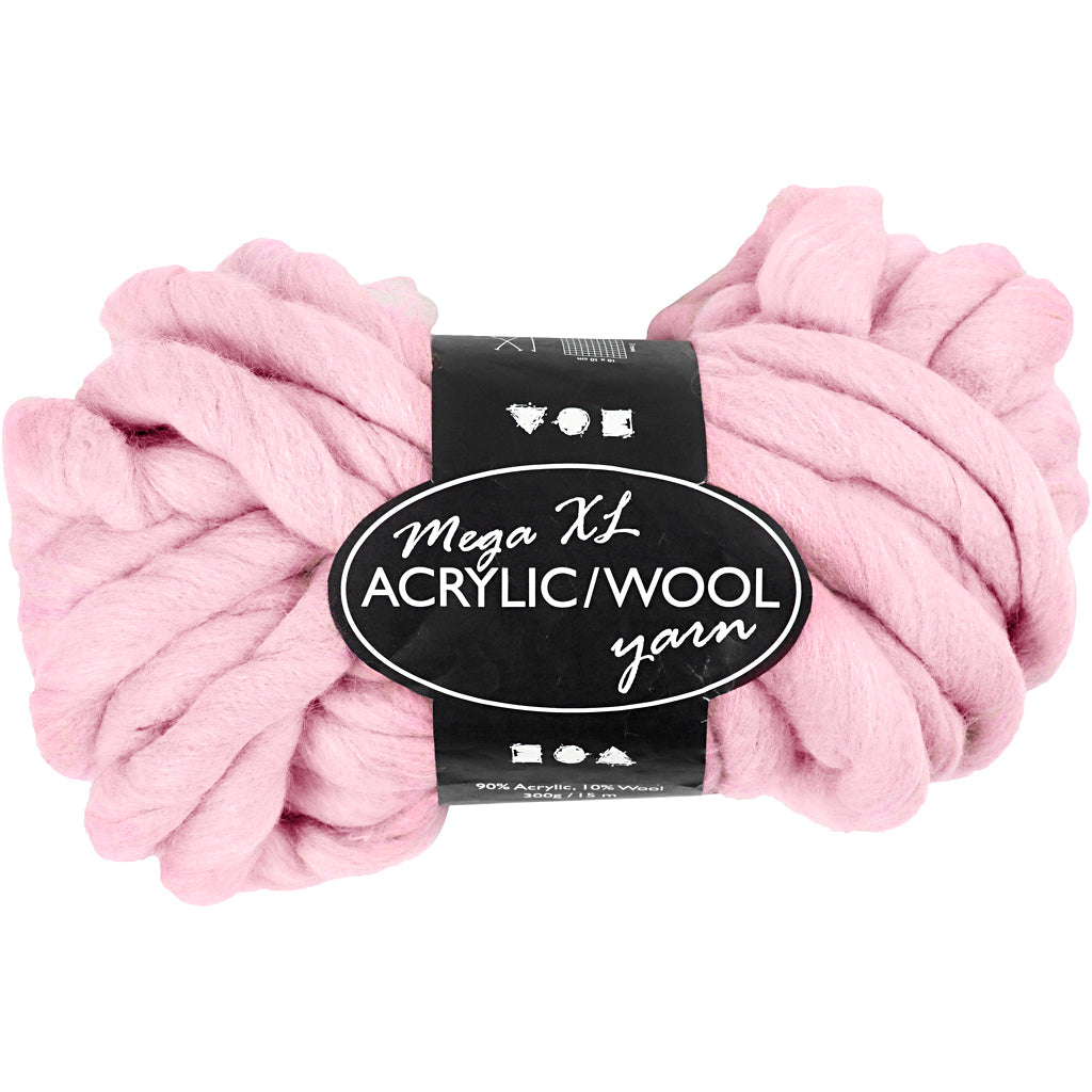 Chunky Yarn of Acrylic/Wool, L: 15 M, size mega, rose, 300 g/ 1 ball
