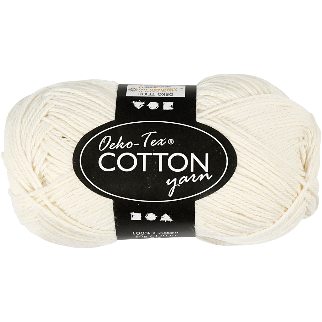 Cotton Yarn, no. 8/4, L: 170 M, needle 3-3,5, off-white, 50 g/ 1 ball