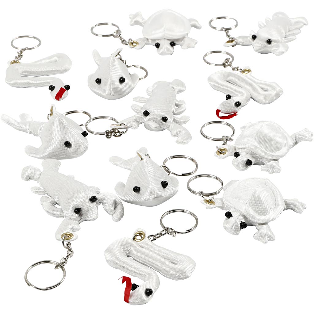 Fabric Figures with key rings, size 4-8 cm, white, 4x3 pc