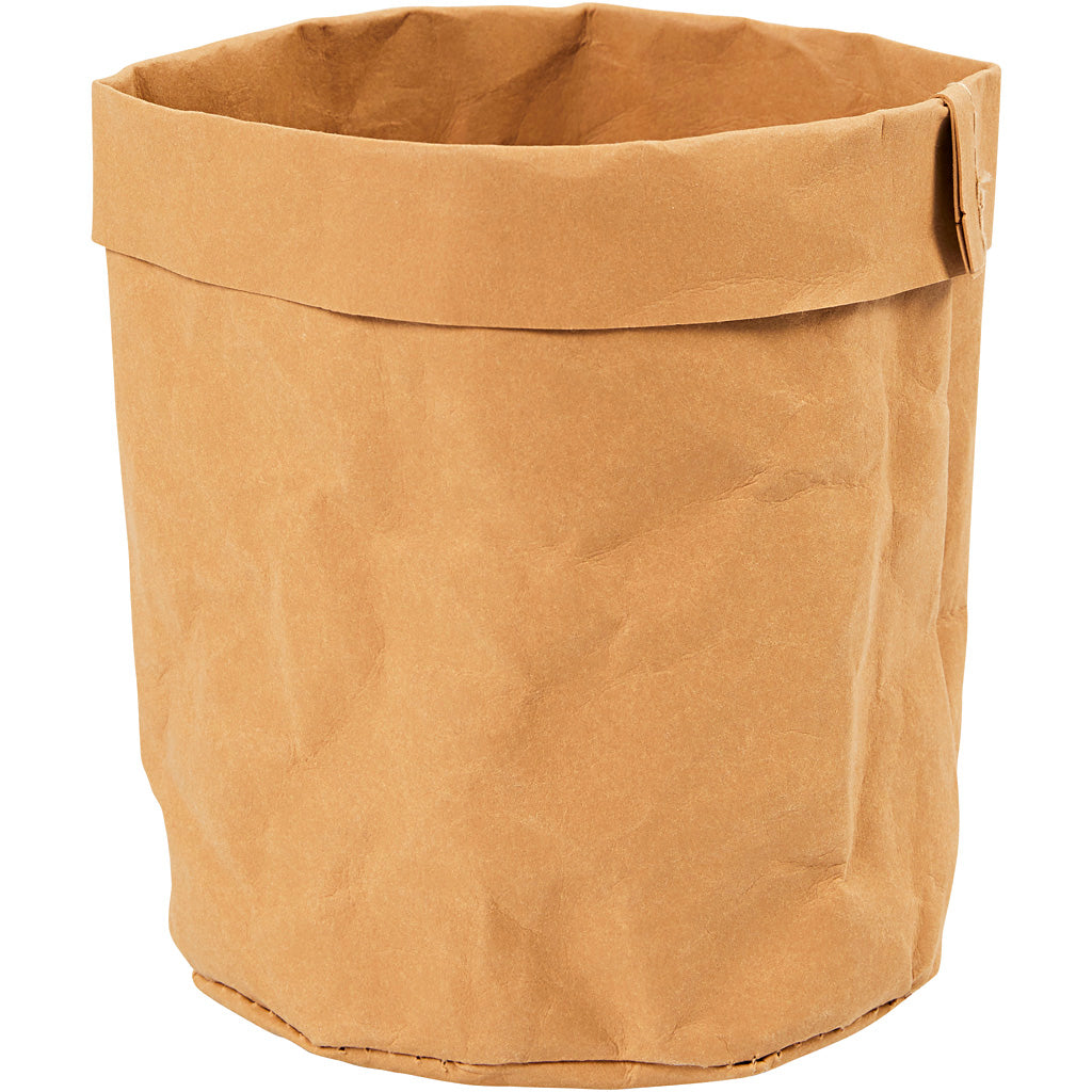 Faux Leather Storage Bag, H: 12 cm, dia. 11 cm, 350 g, light brown