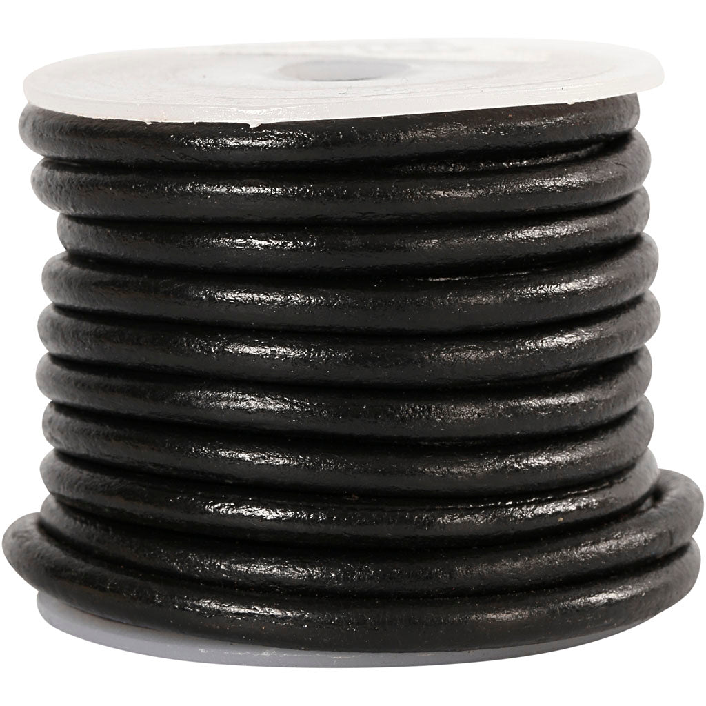 Leather Cord, thickness 4 mm, black, 5 m/ 1 roll
