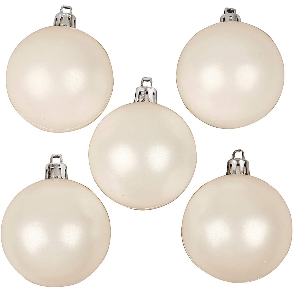 Christmas Ornaments, dia. 6 cm, white, mother-of-pearl, 20 pc