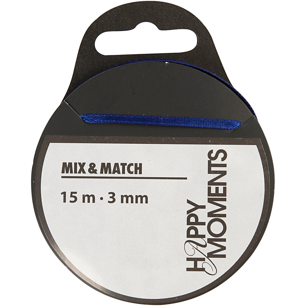 Satin Ribbon, W: 3 mm, dark blue, 15 m/ 1 roll