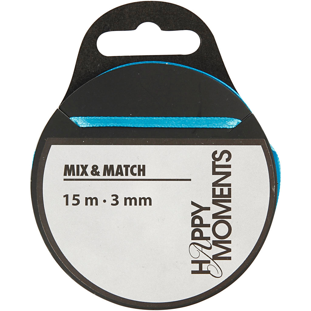 Satin Ribbon, W: 3 mm, light blue, 15 m/ 1 roll