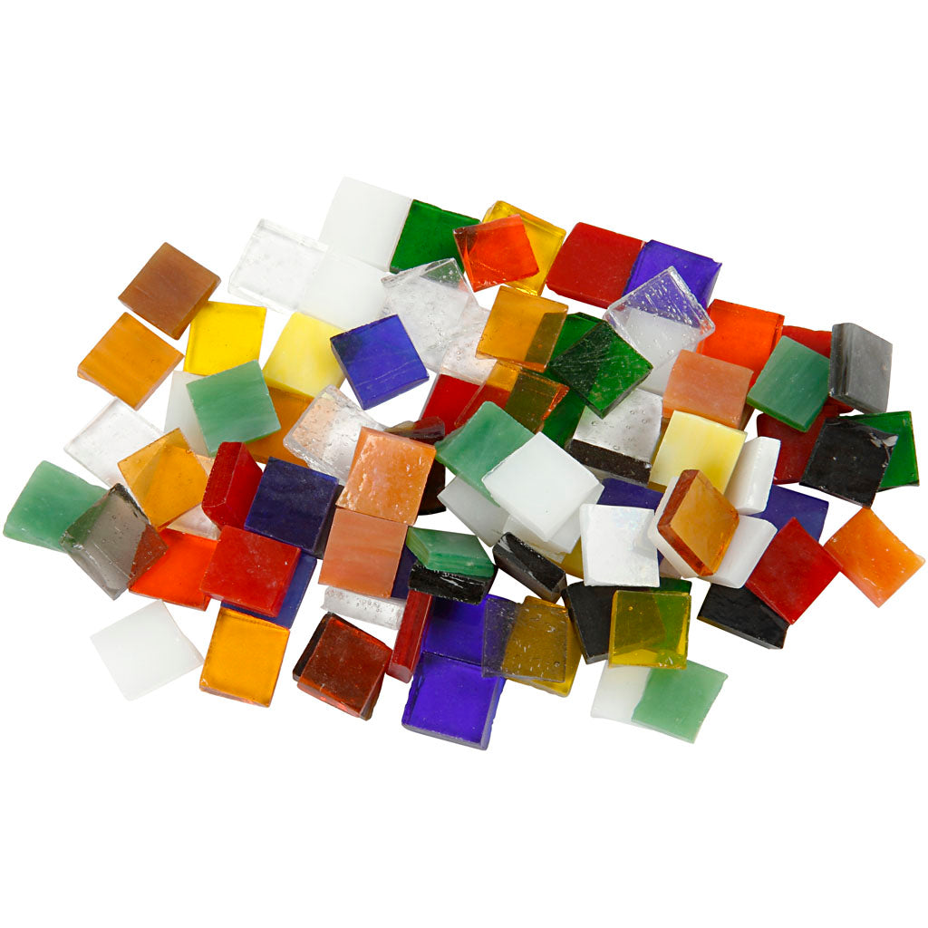 Glass Mosaic Tiles, size 10x10 mm, thickness 3 mm, ca. 700 pc, 454 g