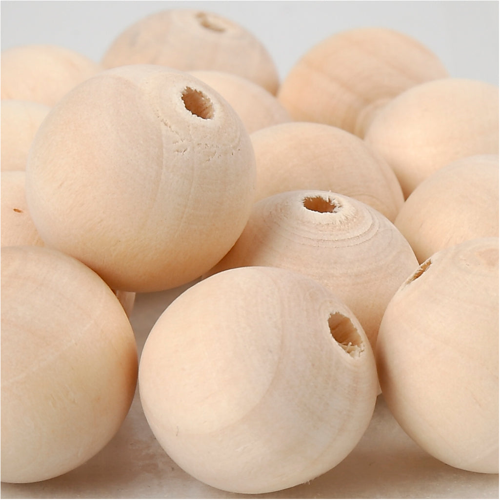 Wooden Bead, dia. 20 mm, hole size 4 mm, 14 pc