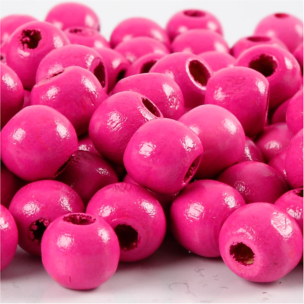 Wooden Beads, pink, D 12 mm, hole size 3 mm, 22 g, 40 pc