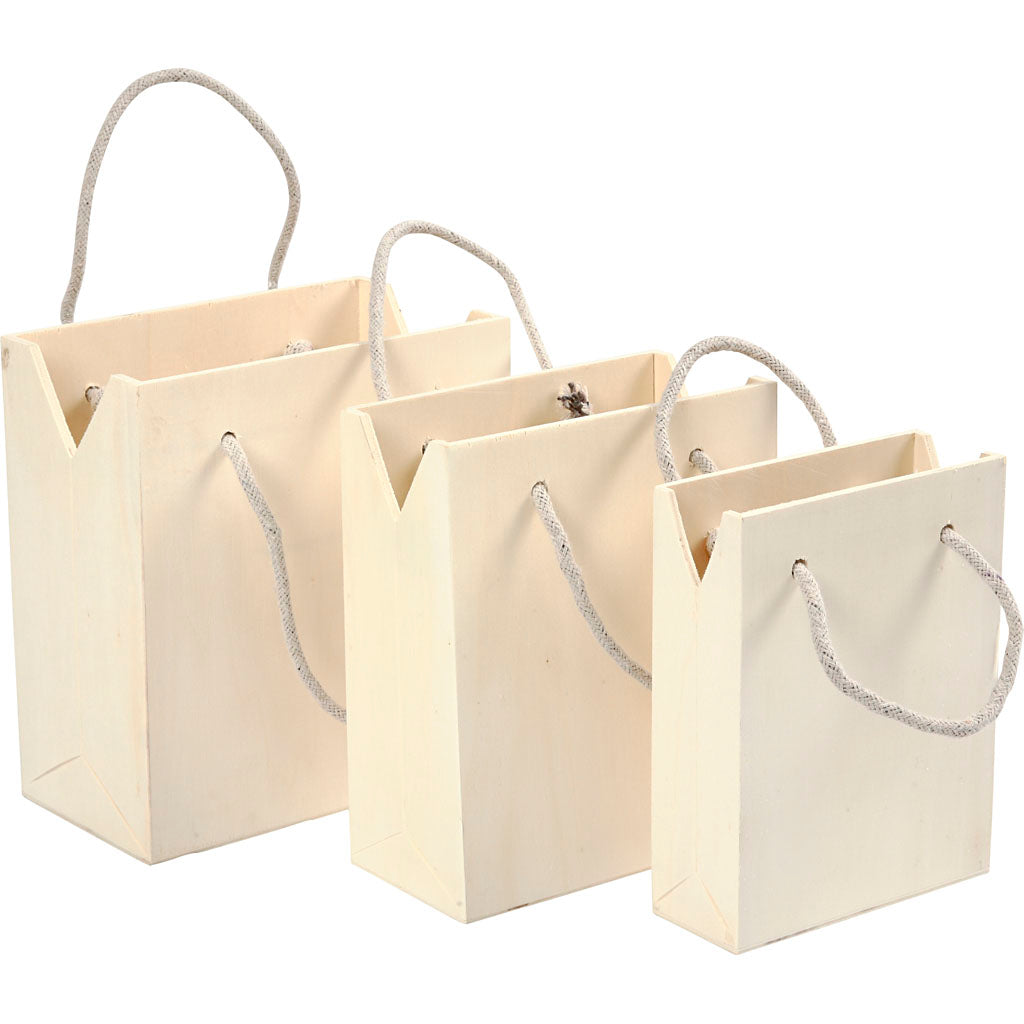 Bag With Handle, H: 12+14+16 cm, D. 5+7+9 cm, W: 16+16,5+18 cm/ 1 set