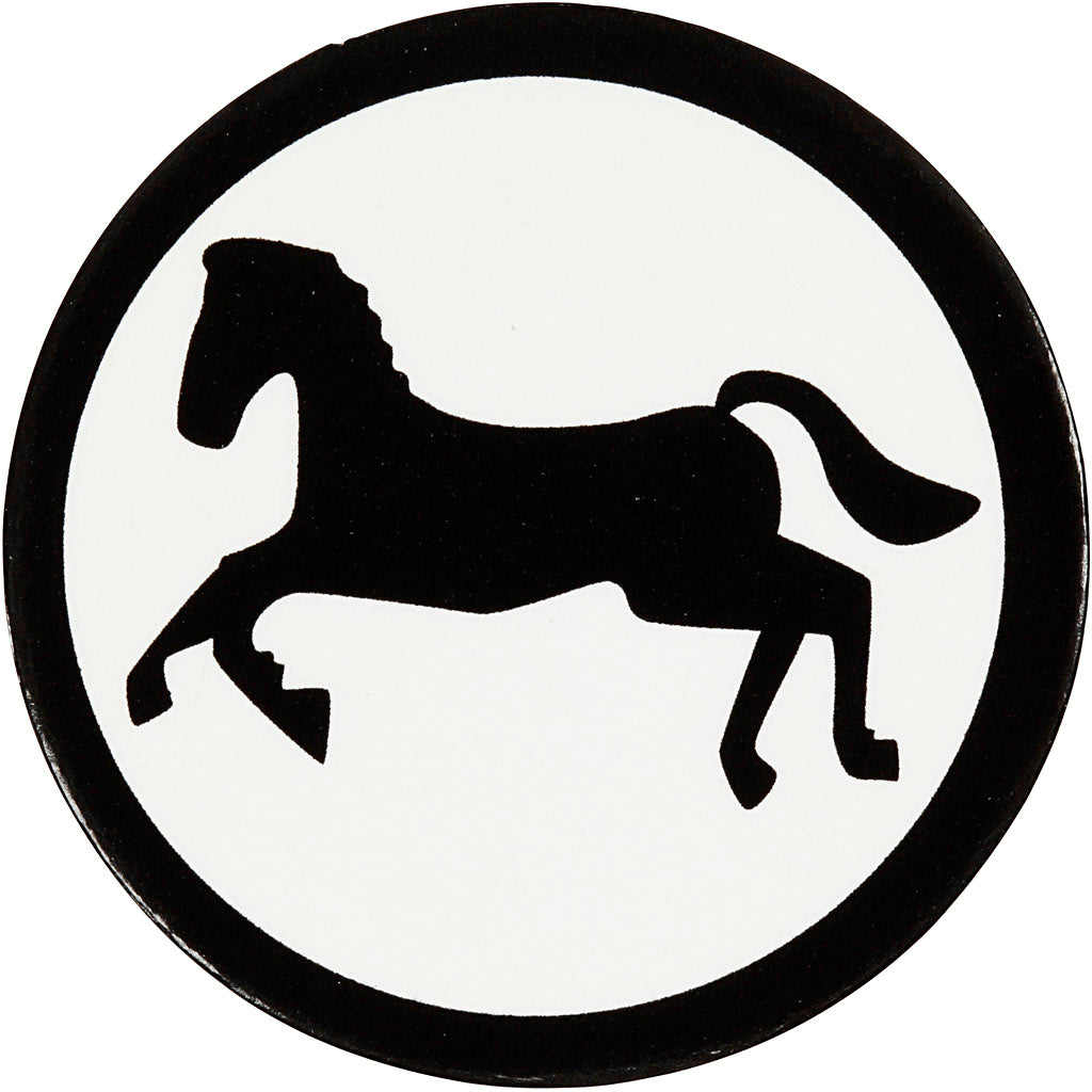 Cardboard Emblem, horse, dia. 25 mm, white/black, 20 pc