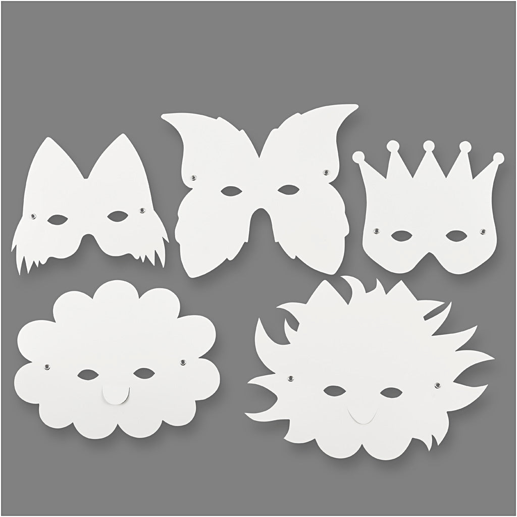 Masks incl. elastic head-band, H: 15-20 cm, 230 g, white, 5 pc