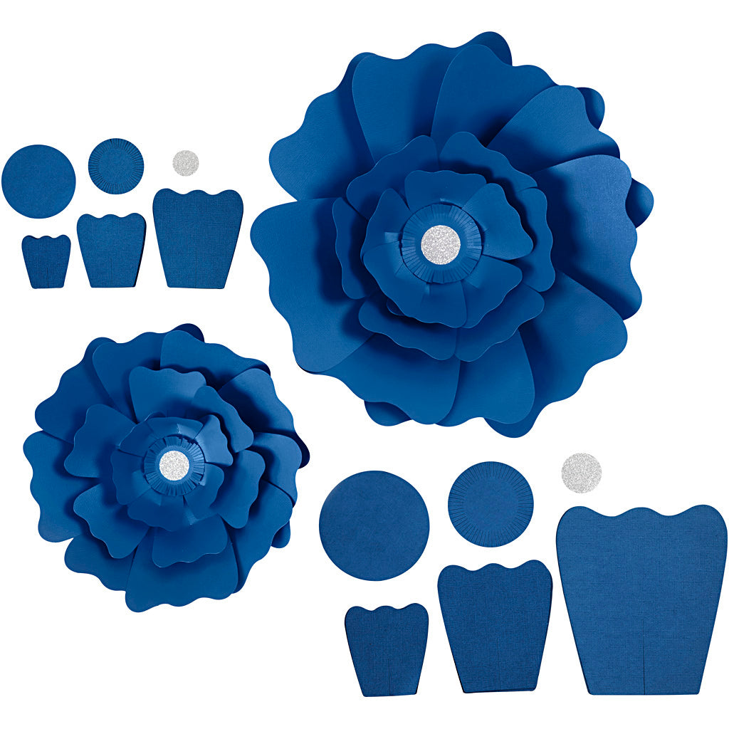 Paper Flowers, dia. 15+25 cm, 230 g, blue, 2 pc