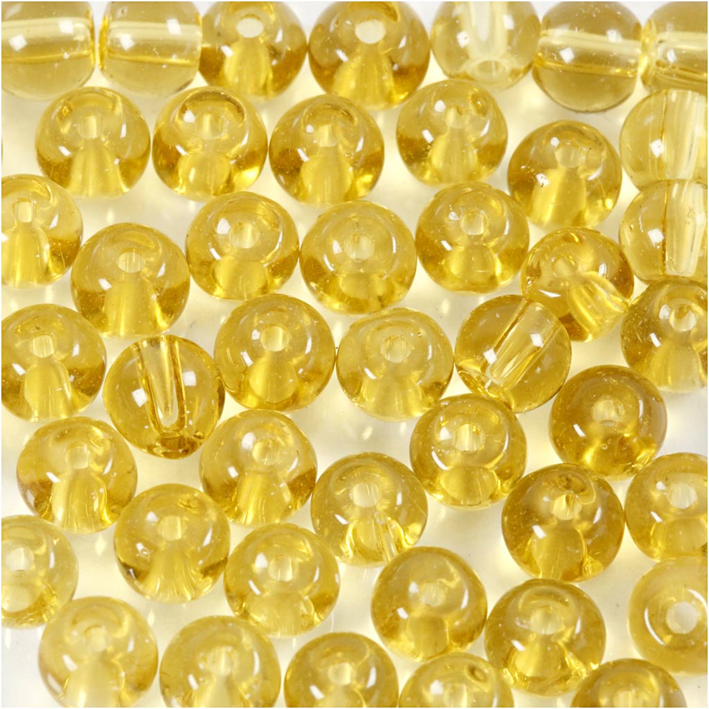 Glass Beads, dia. 4 mm, hole size 1 mm, yellow, 45 pc