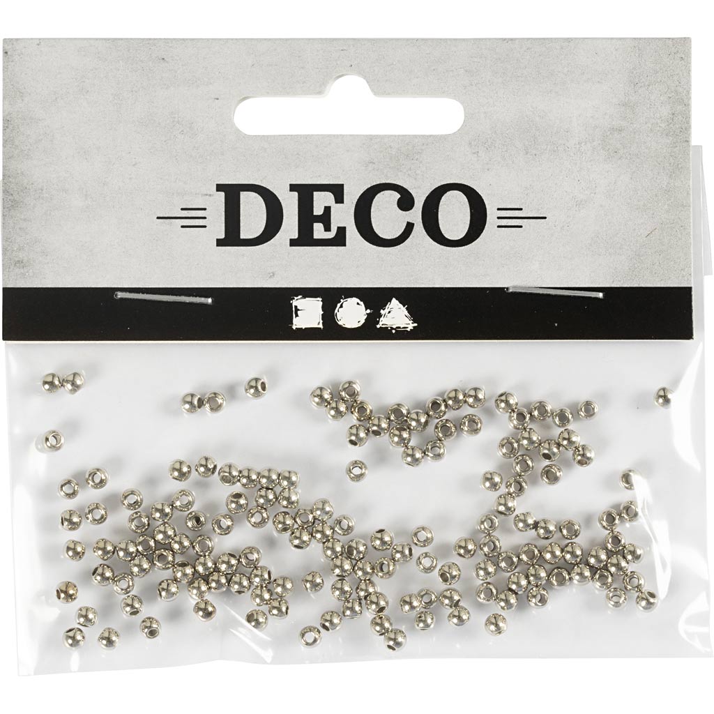Wax Beads, dia. 3 mm, hole size 0,7 mm, silver, 150 pc
