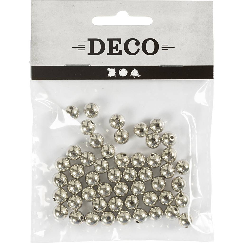 Wax Beads, dia. 8 mm, hole size 1 mm, silver, 50 pc