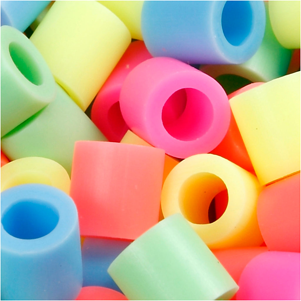 Fuse Beads, size 10x10 mm, hole size 5,5 mm, JUMBO, pastel colours, 550 asstd.