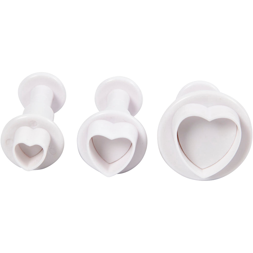 Embossing Cookie Cutters, heart, dia. 2+2,3+3 cm, white