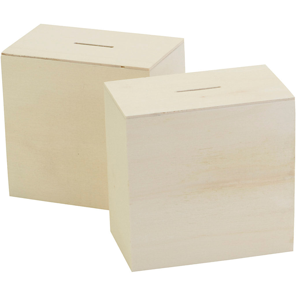 Wooden money box, size 10x10x6 cm, 10 pc