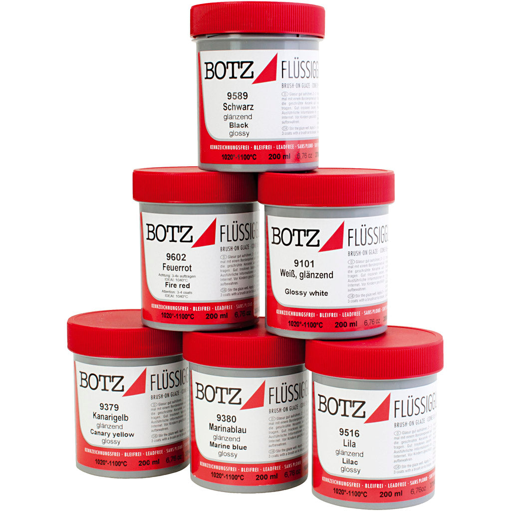 Glaze for clay, assorted colours, 6x200 ml