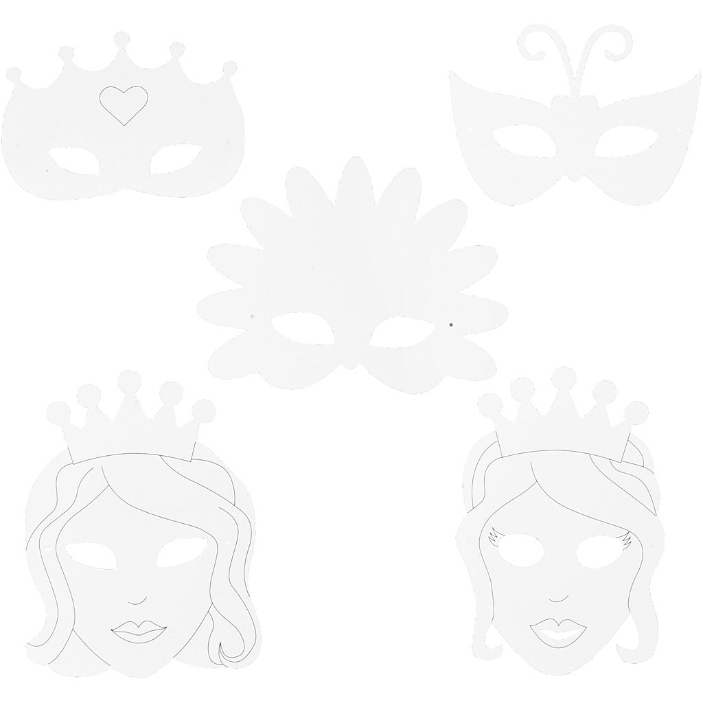Fairy Tale Masks, H: 13,5-25 cm, W: 17-25 cm, 230 g, white, 16 pc