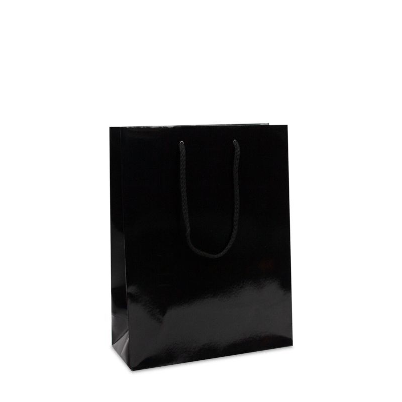 Luxury Carrier Bags Glossy 25+11x33cm Black