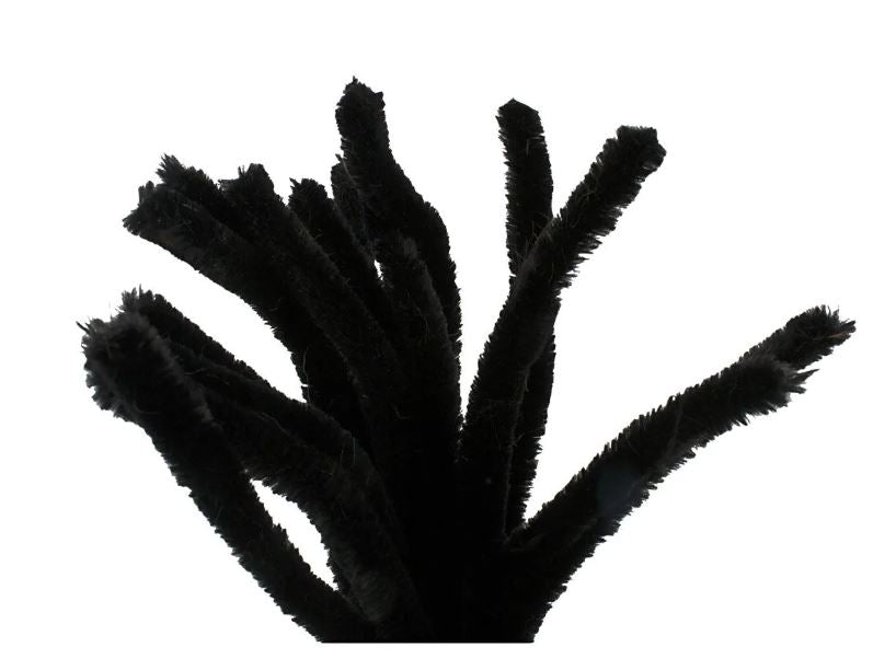 Chenille, black, L: 30 cm, thickness 4 mm, 50 pc